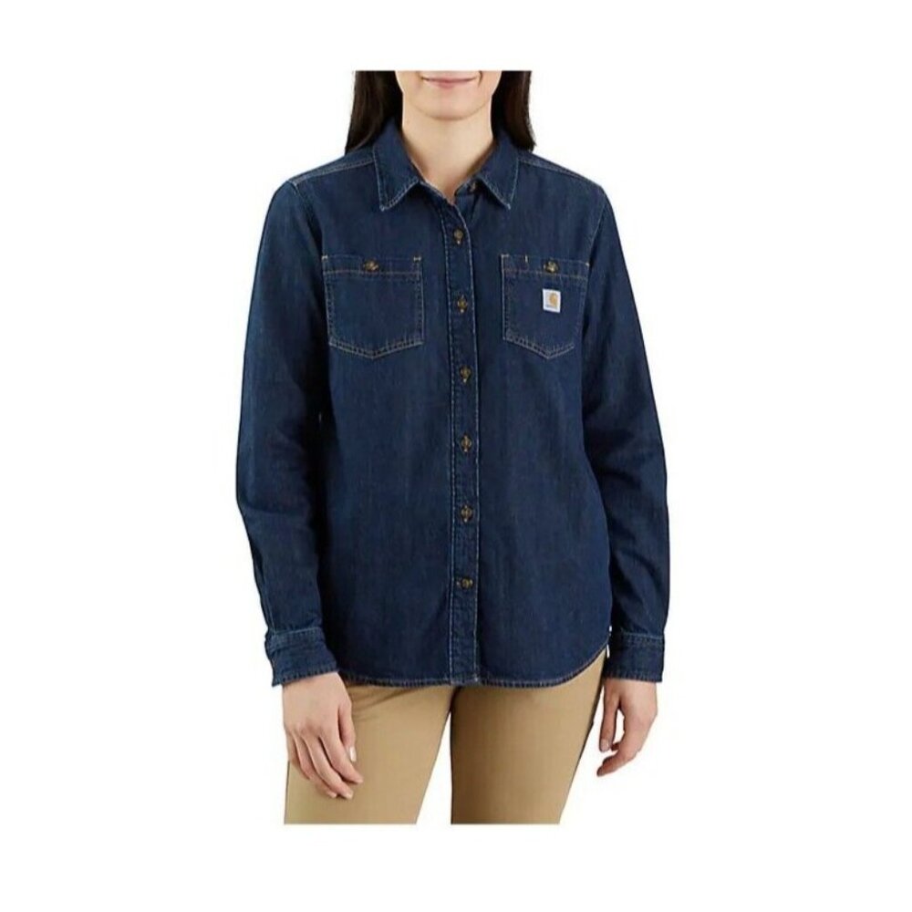 Carhartt Women's Relaxed Fit Midweight Denim Long-Sleeve Over Shirt Size Small